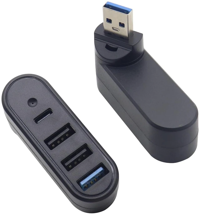 Main image of 4-Port USB-A 3.0 Hub 90°/180° Rotatable USB 3.0 A Male to 1USB 3.0+2USB 2.0+1USB C Female Data Port Splitter Adapter for Car,Keyboard,Mobile Hard Disk,U Disk,Camera,Mouse,etc(2 Pack/Black)