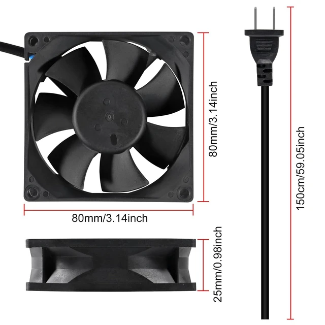 Alt view image 3 of 6 - 2PACK EC Axial Fan 80mm x 25mm AC 110V 115V 120V 220V 240V High Speed Dual Ball Bearing for Desktop