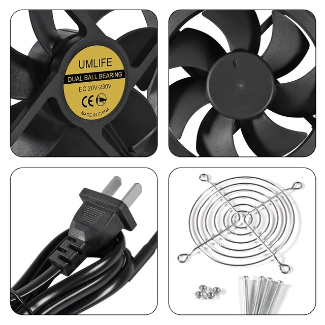 Alt view image 4 of 7 - 2Pack AC Power Axial Fan 110V 120V 9025 90mm x 25mm Dual Ball Metal for DIY Ventilation Exhaust Projects Cooling
