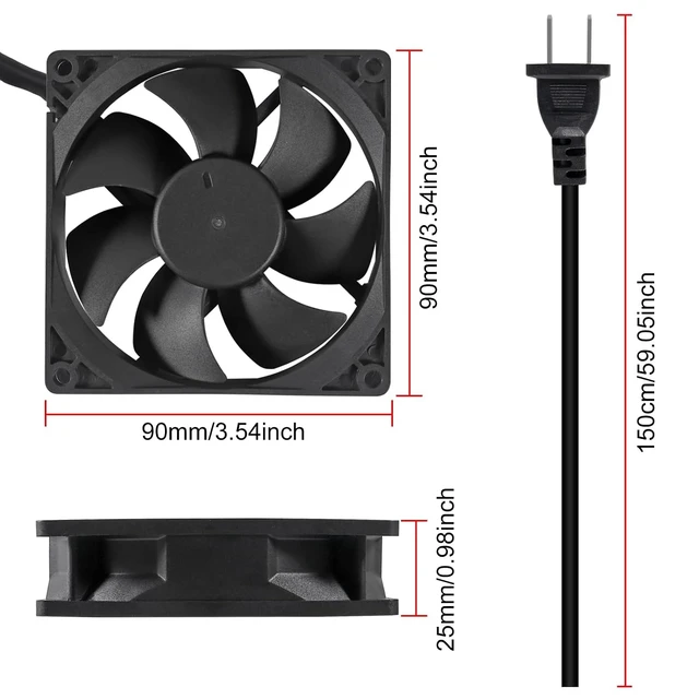 Alt view image 3 of 7 - 2Pack AC Power Axial Fan 110V 120V 9025 90mm x 25mm Dual Ball Metal for DIY Ventilation Exhaust Projects Cooling