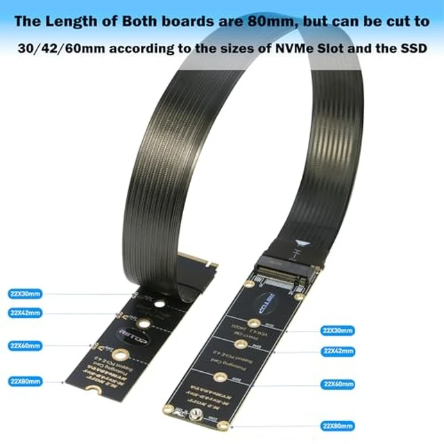 Alt view image 3 of 7 - M.2 NVMe Extension Cable, NVMe Extender for Both M Key and B+M Key SSD in Size 2280/2260/2242/2230 Support PCIe 4.0 and SATA 6Gbps(1FT) (Pack of 2)