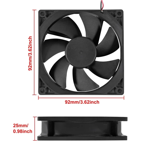 Alt view image 2 of 6 - 2 Pack 92mm USB Fan for DIY Cooling Ventilation - 92mm x 92mm x 25mm - 5V DC 0.12A 2000 RPM 43.4CFM 27.3dBA Sleeve Bearing 35000h Life