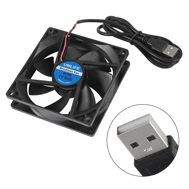 Alt view image 4 of 6 - 2 Pack 92mm USB Fan for DIY Cooling Ventilation - 92mm x 92mm x 25mm - 5V DC 0.12A 2000 RPM 43.4CFM 27.3dBA Sleeve Bearing 35000h Life