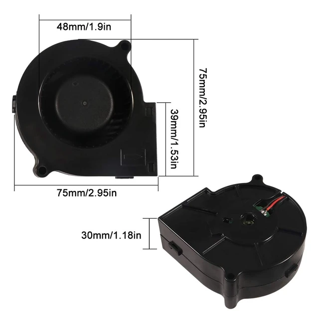 Alt view image 2 of 7 - 2Pack 7530 75mm x 30mm 5V USB Blower Fan DC Brushless Fans for Laptop, Amplifier, Raspberry Pi Cooling Ventilation