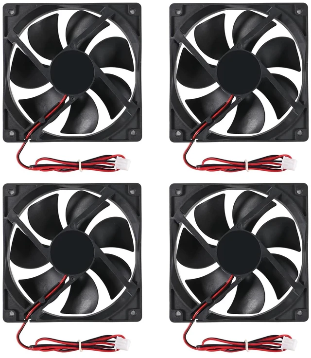Main image of 4-Pack 120mm Black Computer Case Fans High Performance Cooling Low Noise 2-Pin XH2.54 Connector 2000 RPM Dual Ball Bearing Long Life Up to 50,000 Hours