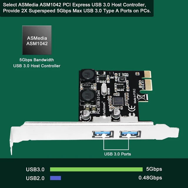 Alt view image 2 of 7 - 2-Ports Superspeed 5Gbps USB 3.0 PCI Express Expansion Card for Windows, MAC OS X and Linux Desktop PCs, Built in Self-Powered Technology, No Need Additional Power Supply (FS-U2S-Pro)