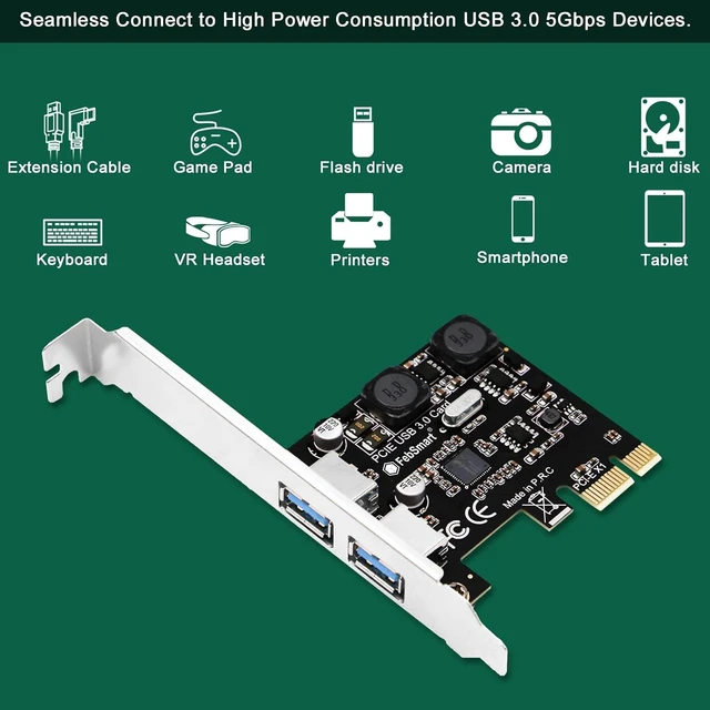 Alt view image 4 of 7 - 2-Ports Superspeed 5Gbps USB 3.0 PCI Express Expansion Card for Windows, MAC OS X and Linux Desktop PCs, Built in Self-Powered Technology, No Need Additional Power Supply (FS-U2S-Pro)