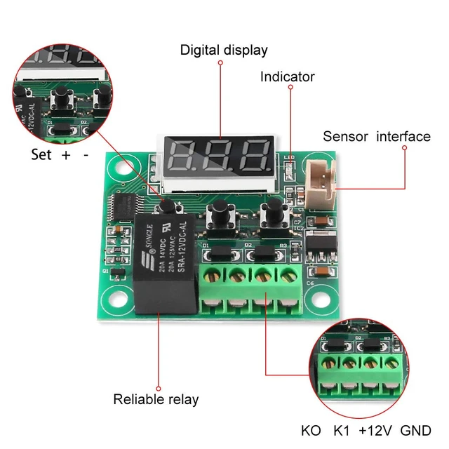 Alt view image 3 of 6 - 2PCS Temperature Controller Module with Case, XH W1209 LED Display Digital Thermostat Module with Waterproof NTC Probe -50~110 Electronic Temperature Temp Control Module Switch