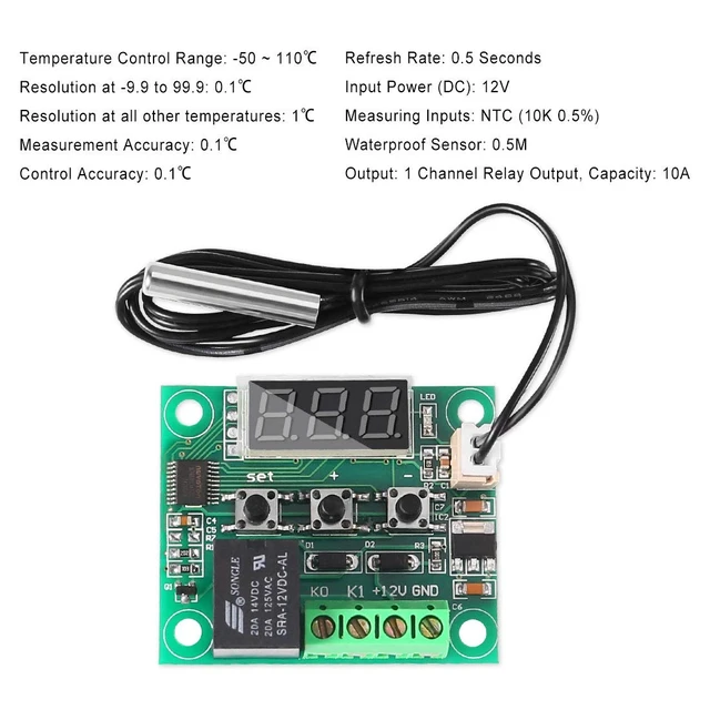 Alt view image 4 of 6 - 2PCS Temperature Controller Module with Case, XH W1209 LED Display Digital Thermostat Module with Waterproof NTC Probe -50~110 Electronic Temperature Temp Control Module Switch
