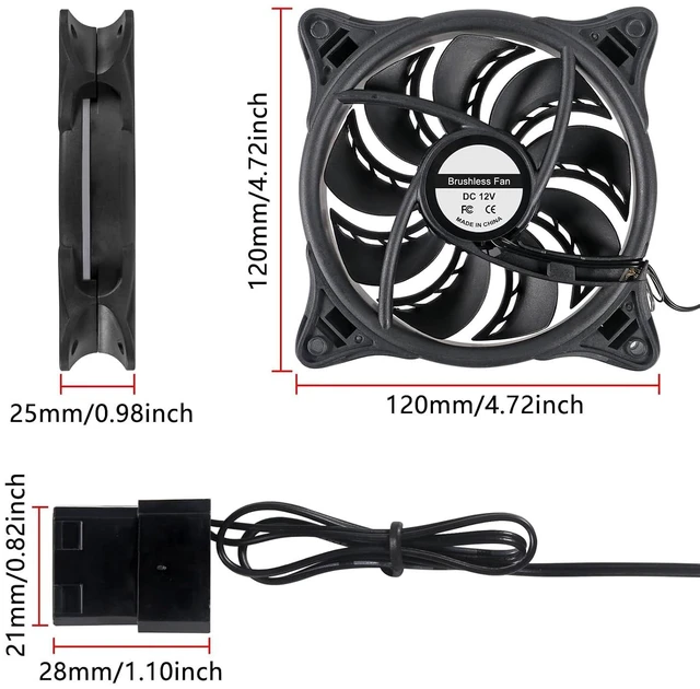 Alt view image 2 of 6 - 2PACK DC 12V RGB LED Low Noise PC case Fan 12cm, 12025 DC brushless Fan 120mm with Hydraulic Bearing for Gaming PC Cases, 120mm Silent RGB Computer case Fan