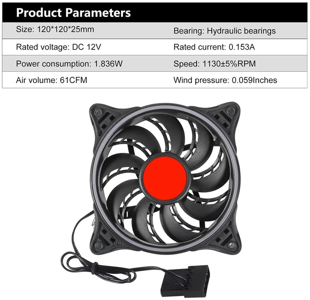 Alt view image 3 of 6 - 2PACK DC 12V RGB LED Low Noise PC case Fan 12cm, 12025 DC brushless Fan 120mm with Hydraulic Bearing for Gaming PC Cases, 120mm Silent RGB Computer case Fan