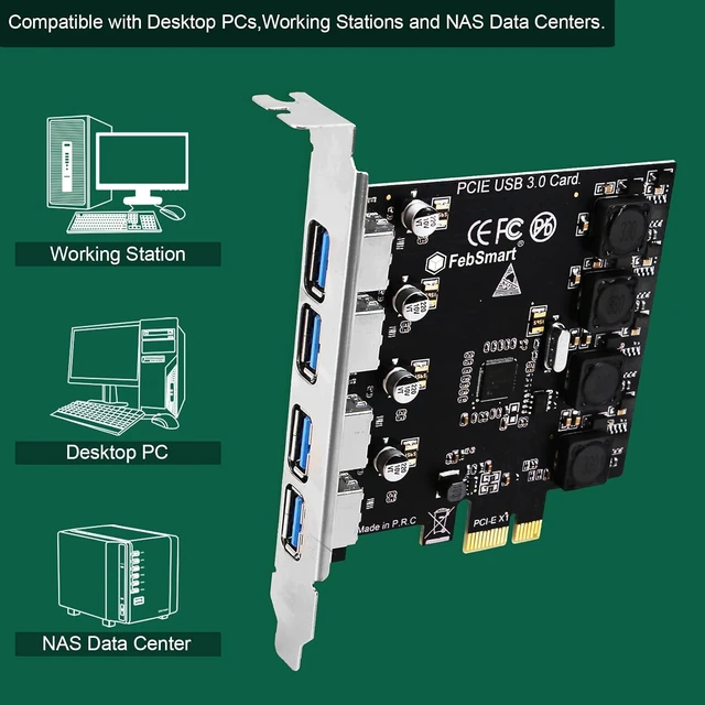 Alt view image 5 of 7 - 4 Ports Superspeed 5Gbps USB 3.0 PCI Express Expansion Card for Windows 11, 10, 8.x, 7, Vista, XP Desktop PCs, Built in Self-Powered Technology, No Need Additional Power Supply (FS-U4-Pro)