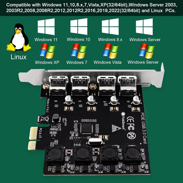 Alt view image 6 of 7 - 4 Ports Superspeed 5Gbps USB 3.0 PCI Express Expansion Card for Windows 11, 10, 8.x, 7, Vista, XP Desktop PCs, Built in Self-Powered Technology, No Need Additional Power Supply (FS-U4-Pro)
