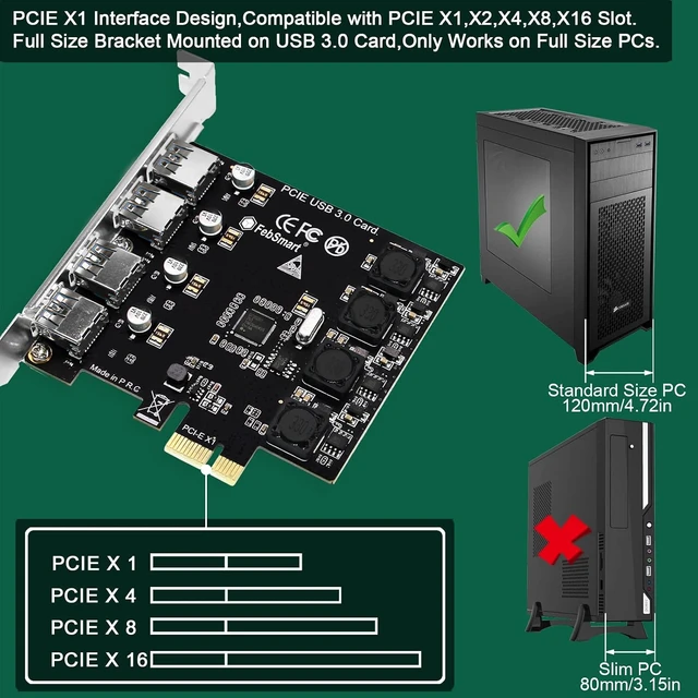 Alt view image 7 of 7 - 4 Ports Superspeed 5Gbps USB 3.0 PCI Express Expansion Card for Windows 11, 10, 8.x, 7, Vista, XP Desktop PCs, Built in Self-Powered Technology, No Need Additional Power Supply (FS-U4-Pro)