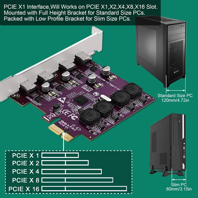 Alt view image 6 of 7 - 4X 5Gbps USB-C Ports PCI Express USB 3.0 Expansion Card for Windows 11, 10, 8.x, 7, Vista, XP Desktop PCs, Built in Self-Powered Technology, No Need Additional Power Supply (FS-U304C-Pro)