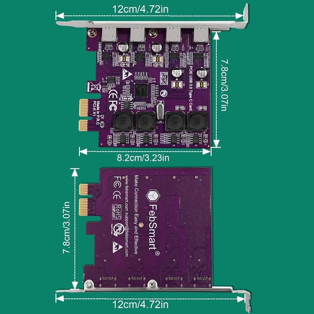Alt view image 7 of 7 - 4X 5Gbps USB-C Ports PCI Express USB 3.0 Expansion Card for Windows 11, 10, 8.x, 7, Vista, XP Desktop PCs, Built in Self-Powered Technology, No Need Additional Power Supply (FS-U304C-Pro)