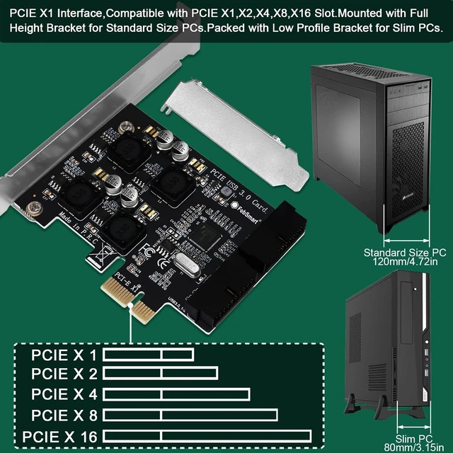Alt view image 7 of 7 - 2X 19Pin USB 3.0 Header Ports PCIE USB 3.0 5Gbps Expansion Card for Windows and Linux Desktop PCs, Built in FebSmart Self-Powered Technology, No Need Additional Power Supply (FS-H2-Pro)