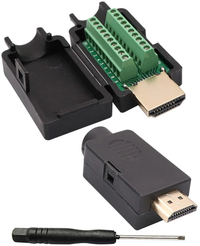 Main image of HDMI Screw Terminal Block Adapter Gold Plated HDMI Male to 20 Pin/Way Female Solderless Terminal Breakout Board Connector Signal Module with case (2Pcak/Male)