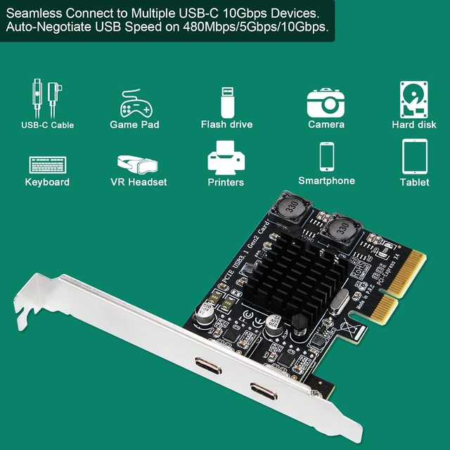 Alt view image 4 of 7 - 2X 10Gbps Max Speed USB-C Ports PCIE USB 3.1 GEN 2 Expansion Card for Windows, MAC OS and Linux PCs, Built in FebSmart Self-Powered Technology, No Need Additional Power Supply (FS-C2-Pro)
