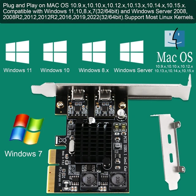 Alt view image 5 of 7 - 2X 10Gbps Max Speed USB-C Ports PCIE USB 3.1 GEN 2 Expansion Card for Windows, MAC OS and Linux PCs, Built in FebSmart Self-Powered Technology, No Need Additional Power Supply (FS-C2-Pro)