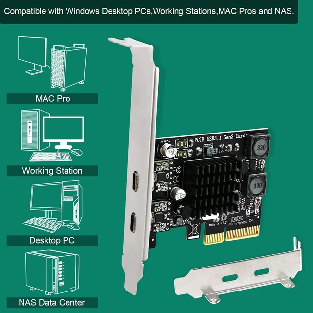 Alt view image 6 of 7 - 2X 10Gbps Max Speed USB-C Ports PCIE USB 3.1 GEN 2 Expansion Card for Windows, MAC OS and Linux PCs, Built in FebSmart Self-Powered Technology, No Need Additional Power Supply (FS-C2-Pro)