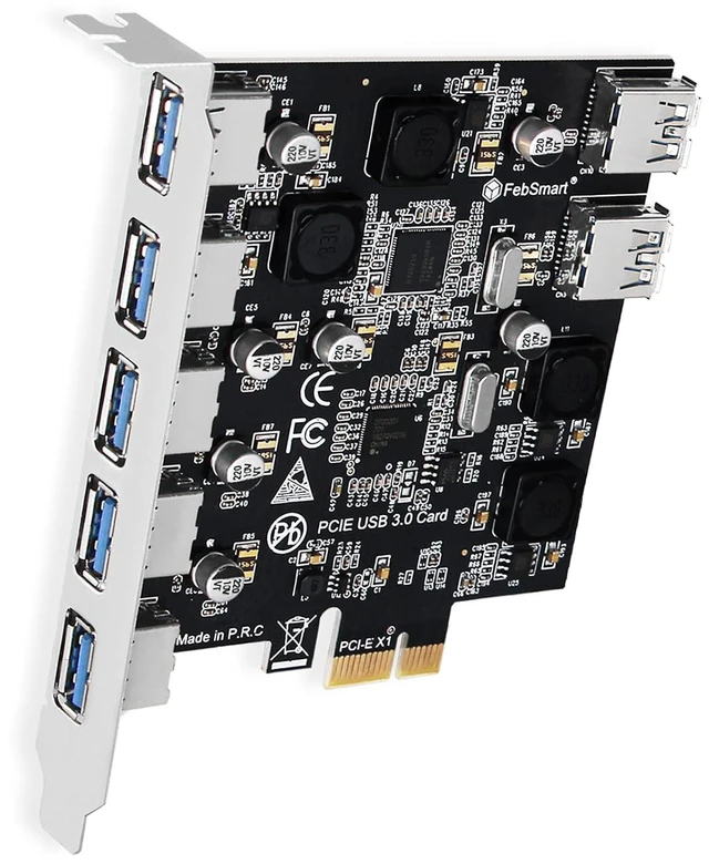 Main image of 7-Ports Superspeed 5Gbps PCIE USB 3.0 Expansion Card for Windows 11, 10, 8.x, 7, Vista, XP Desktop PCs, Built in FebSmart Self-Powered Technology, No Need Additional Power Supply (FS-U7-Pro)