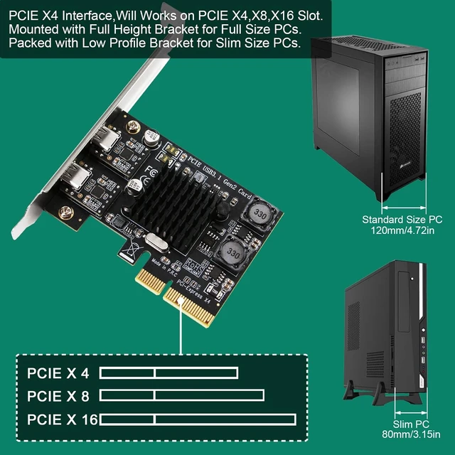 Alt view image 7 of 7 - 2X 10Gbps Max Speed USB-C Ports PCIE USB 3.1 GEN 2 Expansion Card for Windows, MAC OS and Linux PCs, Built in FebSmart Self-Powered Technology, No Need Additional Power Supply (FS-C2-Pro)