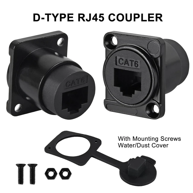 Alt view image 2 of 6 - 2 Pack D-Type RJ45 CAT6 Panel Mount Socket Adapter, RJ45 Coupler Female to Female Connector, LAN Network Bulkhead Pass Through Socket
