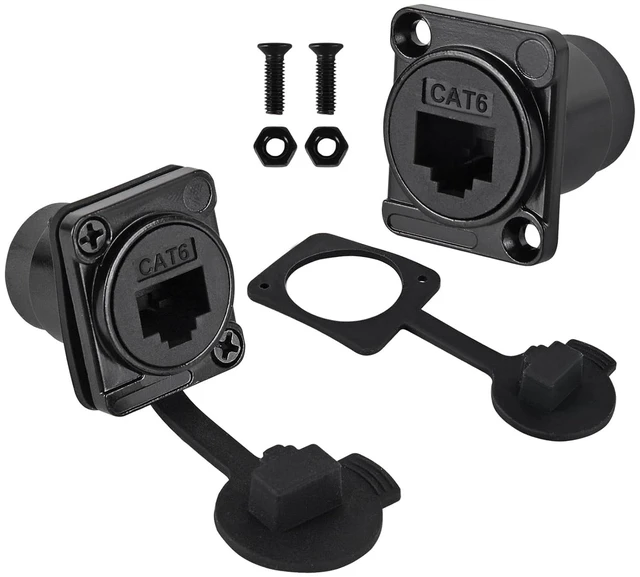 Main image of 2 Pack D-Type RJ45 CAT6 Panel Mount Socket Adapter, RJ45 Coupler Female to Female Connector, LAN Network Bulkhead Pass Through Socket
