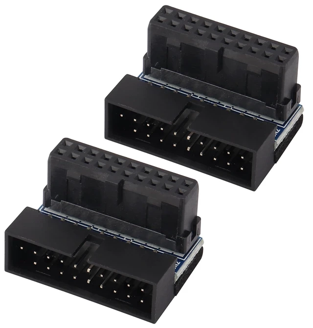 Main image of 2 Pack Down Right Angle USB 3.0 19-pin Connector 90 Degree 19Pin/20Pin 3.0 USB Female to Male Extension Power Adapter Board for Desktop Motherboard Internal Header Adapter(Down/Black-20Pin)
