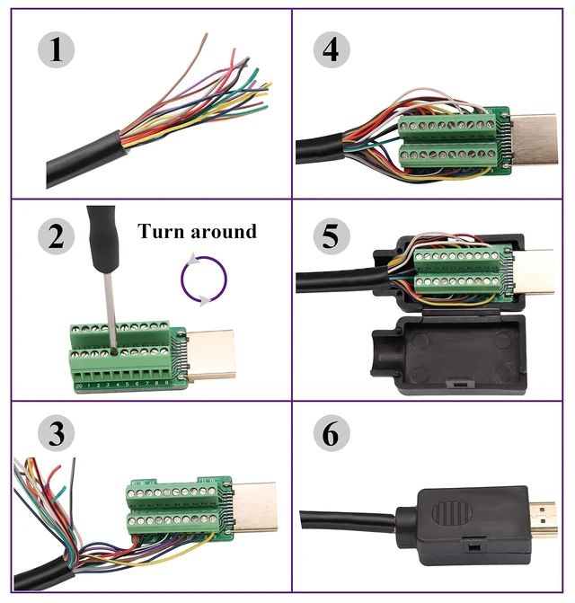 Alt view image 6 of 7 - HDMI Screw Terminal Block Adapter Gold Plated HDMI Male to 20 Pin/Way Female Solderless Terminal Breakout Board Connector Signal Module with case (2Pcak/Male)