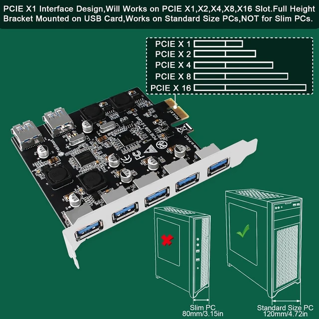 Alt view image 7 of 7 - 7-Ports Superspeed 5Gbps PCIE USB 3.0 Expansion Card for Windows 11, 10, 8.x, 7, Vista, XP Desktop PCs, Built in FebSmart Self-Powered Technology, No Need Additional Power Supply (FS-U7-Pro)