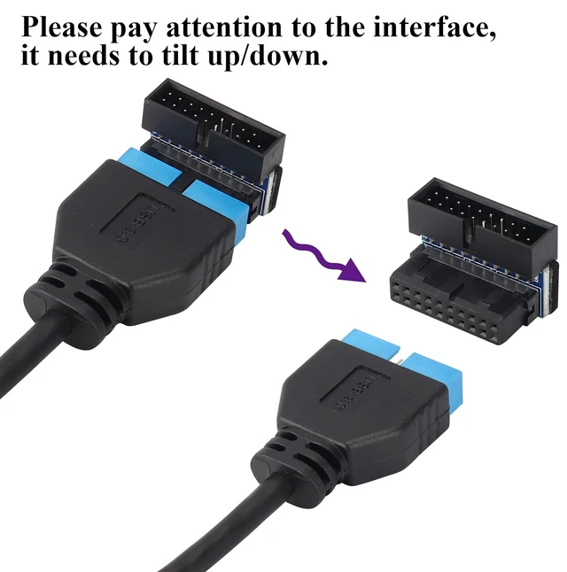 Alt view image 6 of 7 - 2 Pack Down Right Angle USB 3.0 19-pin Connector 90 Degree 19Pin/20Pin 3.0 USB Female to Male Extension Power Adapter Board for Desktop Motherboard Internal Header Adapter(Down/Black-20Pin)