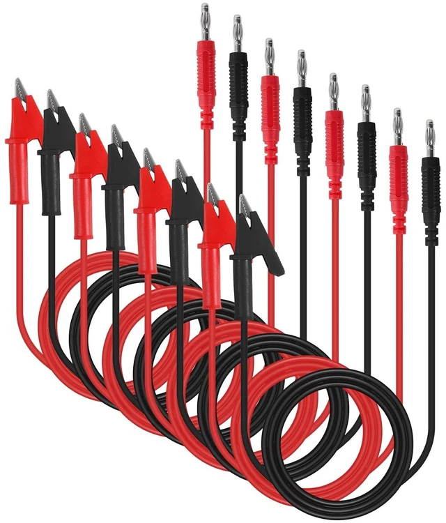 Main image of 8PCS 4mm Banana Plug to Alligator Clip Test Lead Wire Cable Set 14AWG for Multimeter & Electrical Testing 3 Feet
