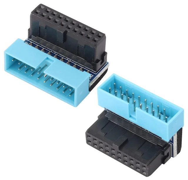 Main image of 2 Pack Down Right Angle USB 3.0 19-pin Connector 90 Degree 19Pin/20Pin 3.0 USB Female to Male Extension Power Adapter Board for Desktop Motherboard Internal Header Adapter(Down/Blue-20Pin)