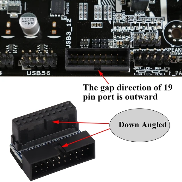 Alt view image 7 of 7 - 2 Pack Down Right Angle USB 3.0 19-pin Connector 90 Degree 19Pin/20Pin 3.0 USB Female to Male Extension Power Adapter Board for Desktop Motherboard Internal Header Adapter(Down/Black-20Pin)