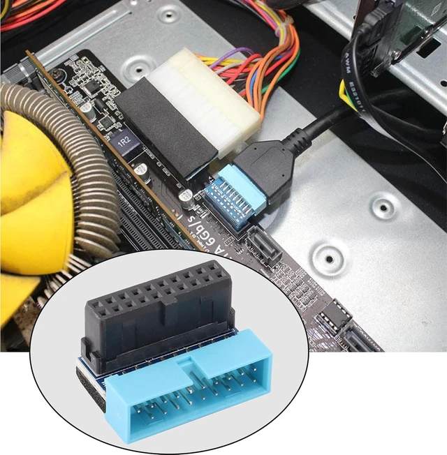 Alt view image 7 of 7 - 2 Pack Down Right Angle USB 3.0 19-pin Connector 90 Degree 19Pin/20Pin 3.0 USB Female to Male Extension Power Adapter Board for Desktop Motherboard Internal Header Adapter(Down/Blue-20Pin)