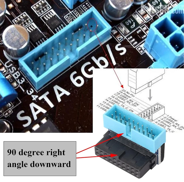 Alt view image 6 of 7 - 2 Pack Down Right Angle USB 3.0 19-pin Connector 90 Degree 19Pin/20Pin 3.0 USB Female to Male Extension Power Adapter Board for Desktop Motherboard Internal Header Adapter(Down/Blue-20Pin)