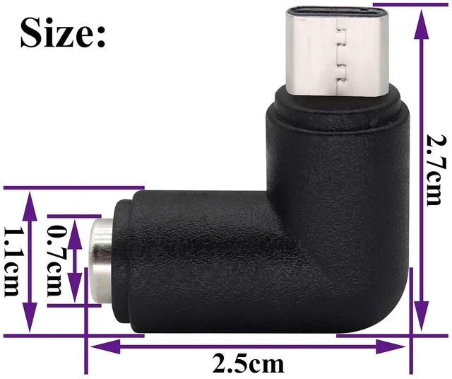 Alt view image 2 of 7 - 90 Degree Type C USB Male to DC 5.5x2.1mm Female Connector DC Barrel Jack Power Adapter for Type C USB Charging Device (2Pack)