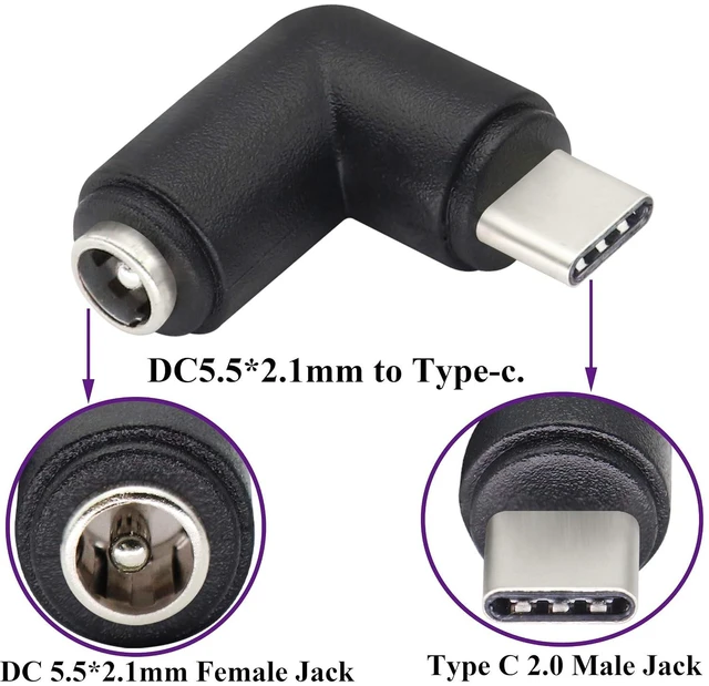 Alt view image 3 of 7 - 90 Degree Type C USB Male to DC 5.5x2.1mm Female Connector DC Barrel Jack Power Adapter for Type C USB Charging Device (2Pack)