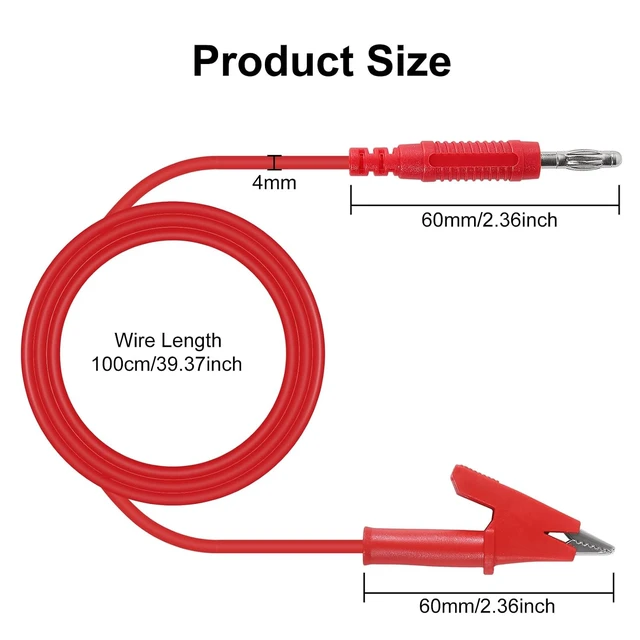 Alt view image 4 of 7 - 8PCS 4mm Banana Plug to Alligator Clip Test Lead Wire Cable Set 14AWG for Multimeter & Electrical Testing 3 Feet