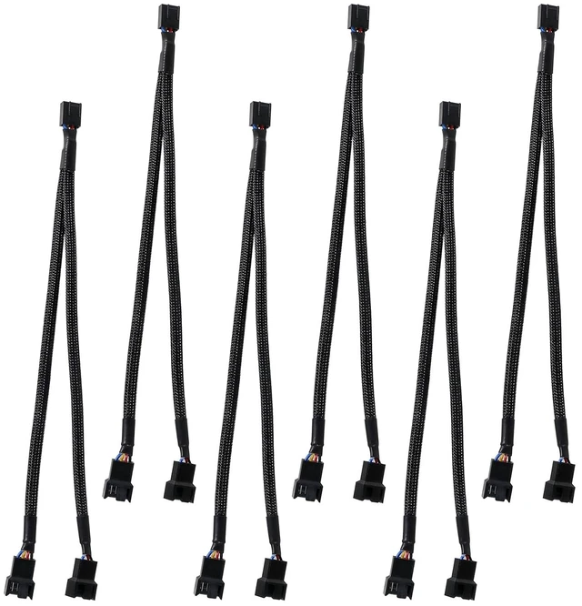 Main image of 6 Pack Fan Extension 1 to 2 Converter Cable, 4 Pin PWM Fan Splitter - Black