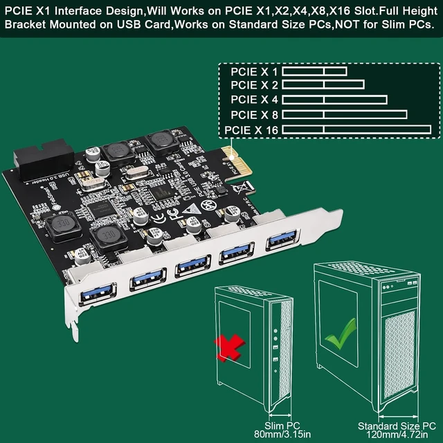 Alt view image 6 of 7 - 7-Ports Superspeed 5Gbps USB 3.0 PCIE Expansion Card, 5-Ports USB-A and an 19Pin USB 3.0 Header, Built in FebSmart Self-Powered Technology, No Need Additional Power Supply (FS-U7S-Pro)