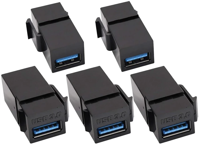 Main image of USB 3.0 A Keystone Adapter Female to Female USB 3.0 A Keystone Jack Insert Socket Coupler Adapter for Wall Plate Outlet Panel (Black/5 Pack)