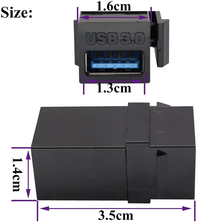 Alt view image 2 of 7 - USB 3.0 A Keystone Adapter Female to Female USB 3.0 A Keystone Jack Insert Socket Coupler Adapter for Wall Plate Outlet Panel (Black/5 Pack)
