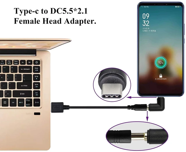 Alt view image 7 of 7 - 90 Degree Type C USB Male to DC 5.5x2.1mm Female Connector DC Barrel Jack Power Adapter for Type C USB Charging Device (2Pack)