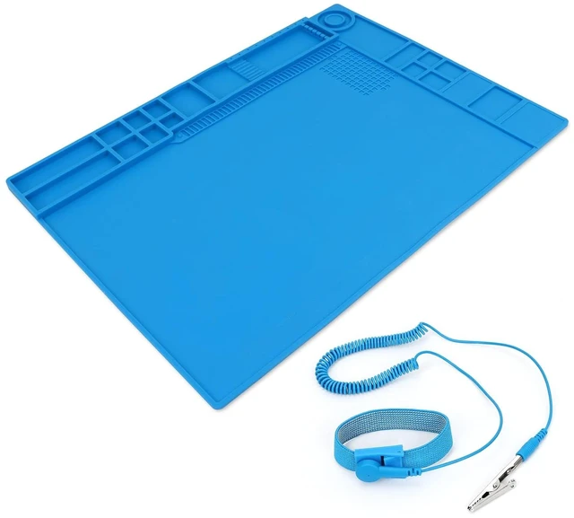 Main image of Anti Static Wrist Strap, 11" Antistatic Wrist Band Grounding Bracelet ESD Wrist Strap+STREBITO Soldering Mat Large, Solder Mat Heat Resistant 932°F, Soldering Pad Magnetic Repair Mat