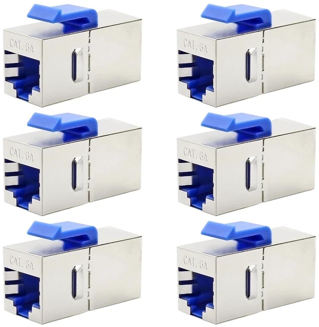Main image of 6Pack RJ45 Female Jack CAT6A Shielded Keystone Coupler(Blue/CAT6A)