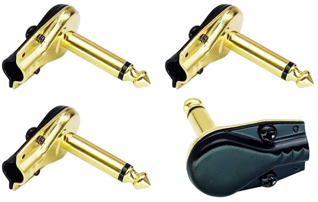 Main image of 90 Degree 6.35MM Adapter Golden Plated Right Angle 6.35mm 1/4 Inch TS Mono Male Flat Pancake Style Plugs Connectors for Speaker,Patch Cable,Guitar.(4 Pack)