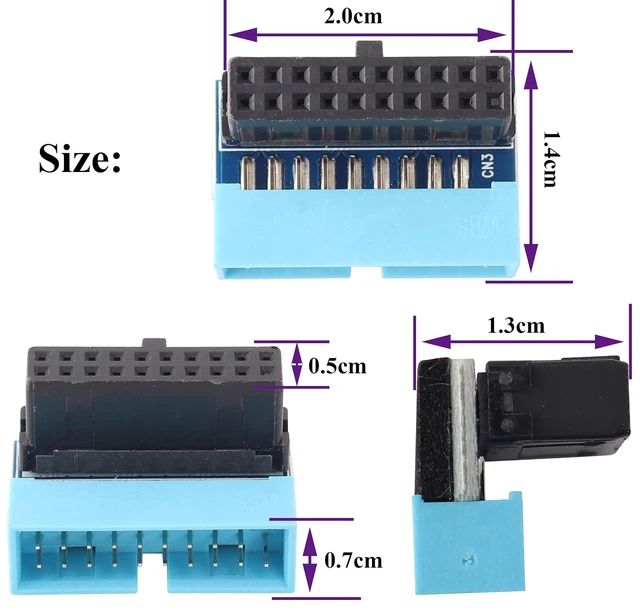 Alt view image 2 of 7 - 2 Pack 90 Degree Up Angle USB 3.0 20pin Connector USB 3.0 19Pin/20Pin Female to Male Extension Power Adapter Board for Desktop Motherboard Mainboard Internal Header Adapter(Up/blue-20Pin)